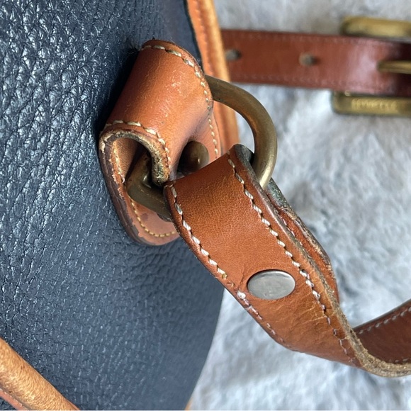 Dooney & Bourke Vintage Blue Pebbled Leather with Brown Trim Flap Shoulder Bag - Picture 8 of 16